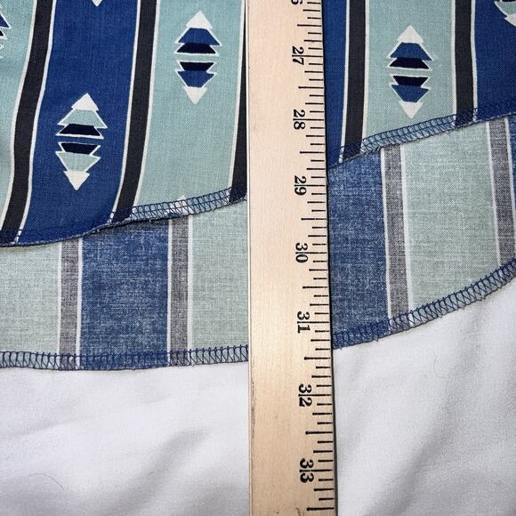 Wrangler Western Shirt Size 16.5 x 35 Blue Striped Aztec Pearl Snap Cowboy Cut - Picture 3 of 13